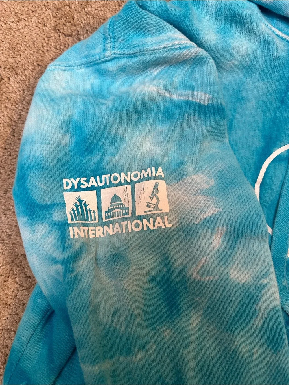 Blue Tie-Dye Dysautonomia International Pullover Hoodie Sz L POTS Awareness